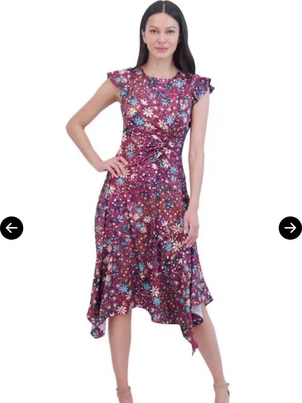 Vince Camuto Burgundy Floral Handkerchief Hem Dress